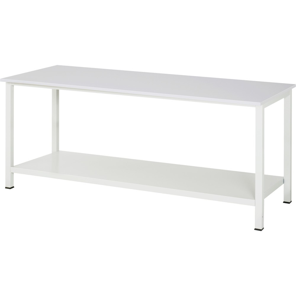 Produktabbildung: RAU Werktisch 900 mit Ablageboden Tiefe 650 mm, HxBxT 825 x 2.500 x 800 mm, Arbeitplatte Melamin-Belag