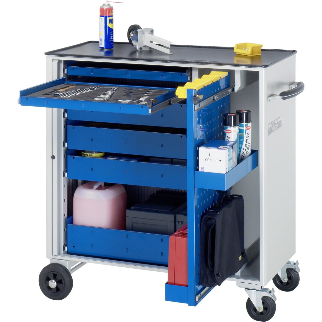 RAU Werkzeugwagen Serie adlatus, HxBxT 1.080 x 1.025 x 520 mm, 6 Schubladen 2 x 40, 3 x 105, 1 x 130 mm, Arbeitsplatte Metall Produktabbildung: RAU Werkzeugwagen Serie adlatus, HxBxT 1.080 x 1.025 x 520 mm, 6 Schubladen 2 x 40, 3 x 105, 1 x 130 mm, Arbeitsplatte Metall