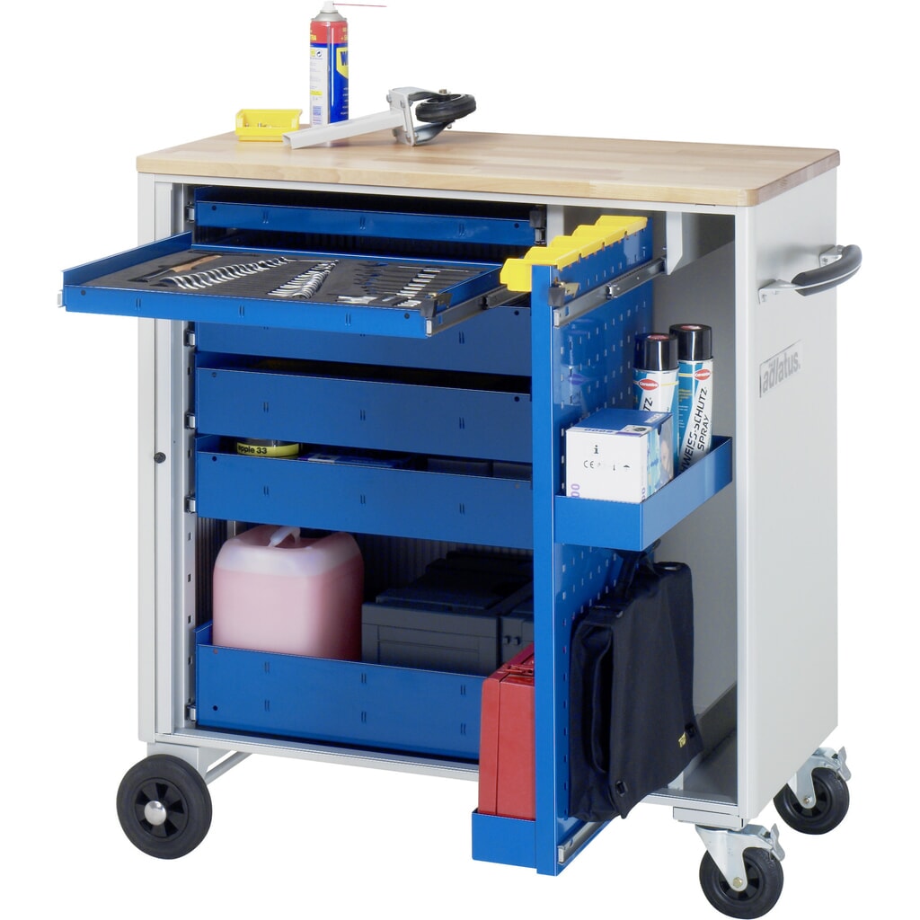 RAU Werkzeugwagen Serie adlatus, HxBxT 1.080 x 1.025 x 520 mm, 6 Schubladen 2 x 40, 3 x 105, 1 x 130 mm, Arbeitsplatte Buche Produktabbildung: RAU Werkzeugwagen Serie adlatus, HxBxT 1.080 x 1.025 x 520 mm, 6 Schubladen 2 x 40, 3 x 105, 1 x 130 mm, Arbeitsplatte Buche