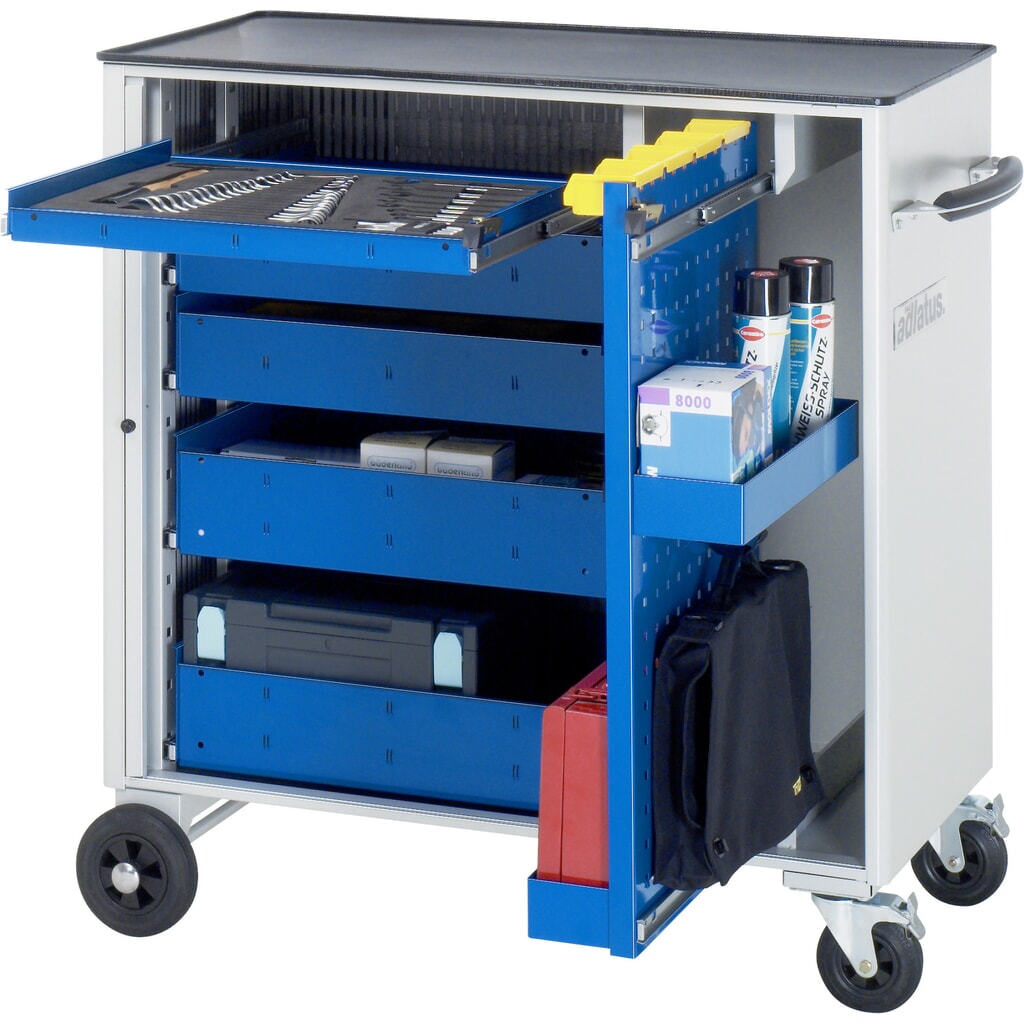 Produktabbildung: RAU Werkzeugwagen Serie adlatus, HxBxT 1.080 x 1.025 x 520 mm, 5 Schubladen 1 x 40, 2 x 105, 2 x 130 mm, Arbeitsplatte Metall