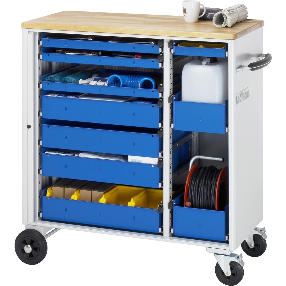 Produktabbildung: RAU Werkzeugwagen Serie adlatus, HxBxT 1.080 x 1.025 x 520 mm, 10 Schubladen 4 x 65, 4 x 130, 2 x 150 mm, Arbeitsplatte Buche