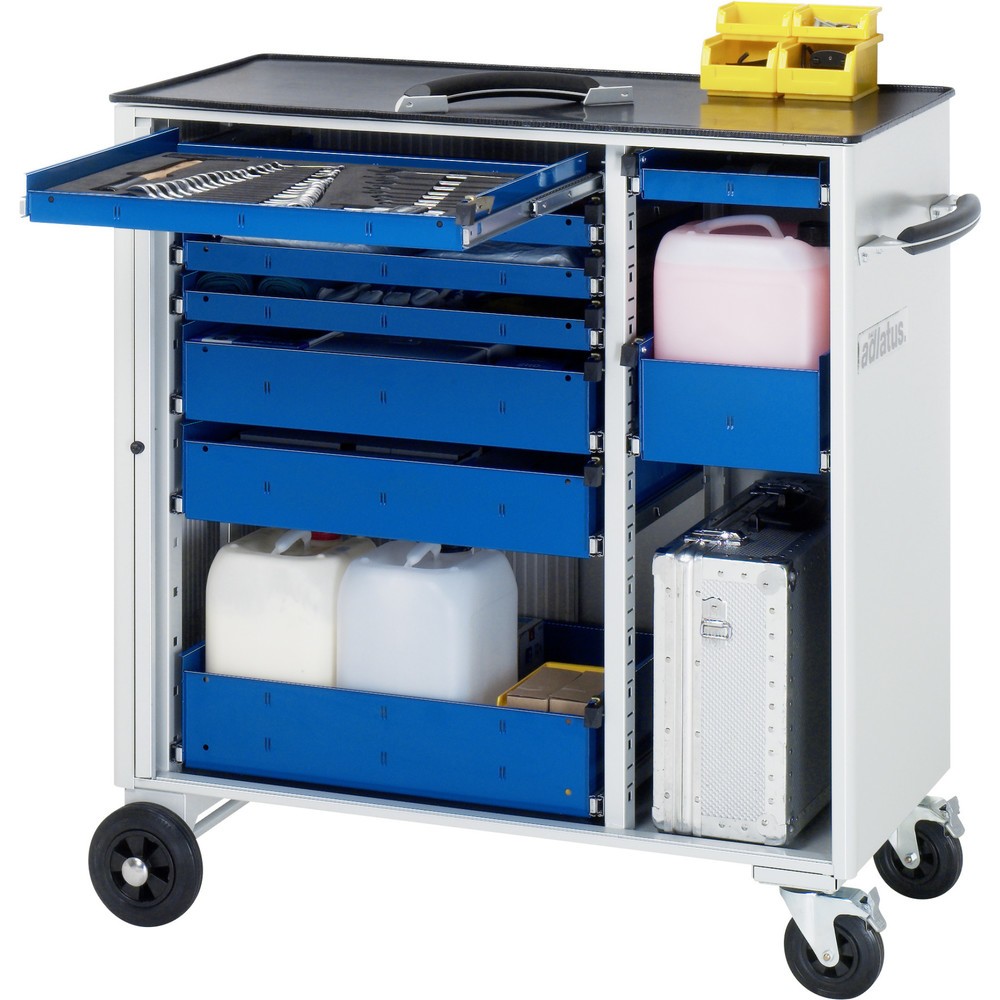 Produktabbildung: RAU Werkzeugwagen Serie adlatus, HxBxT 1.080 x 1.025 x 520 mm, 9 Schubladen 5 x 40, 2 x 105, 2 x 130 mm, Arbeitsplatte Metall