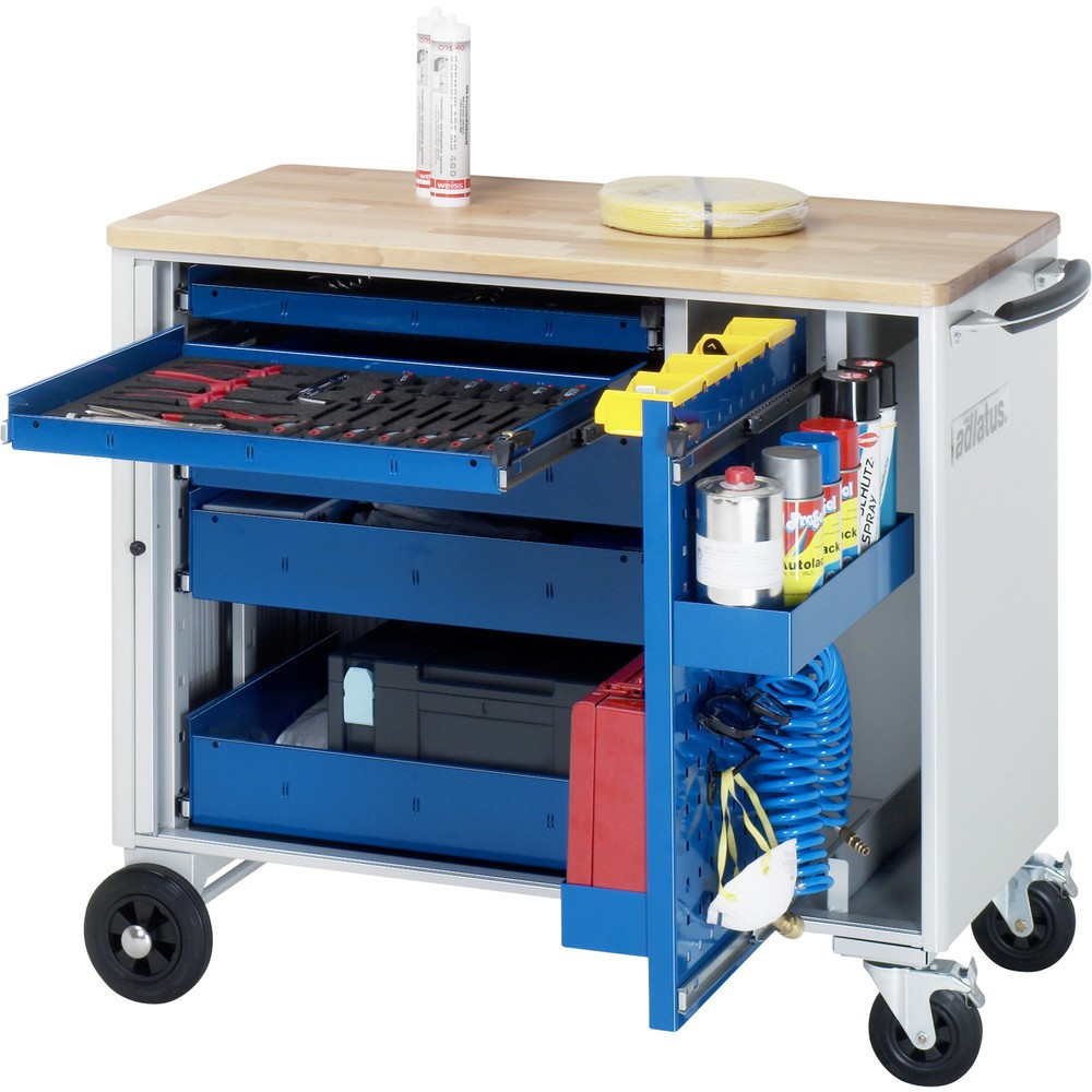 Produktabbildung: RAU Werkzeugwagen Serie adlatus, HxBxT 890 x 1.025 x 520 mm, 5 Schubladen 2 x 40, 3 x 105 mm, Arbeitsplatte Buche