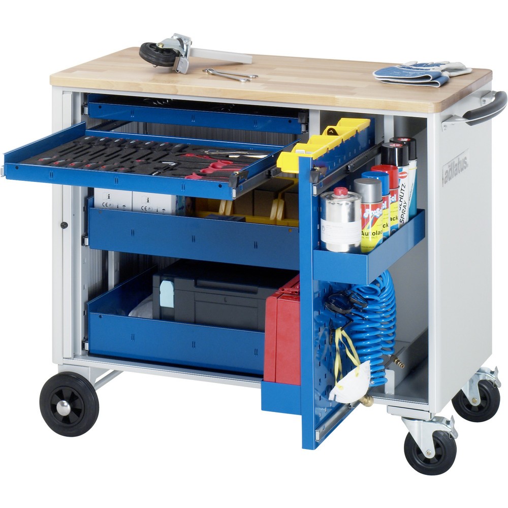 Produktabbildung Nr. 1: RAU Werkzeugwagen Serie adlatus, HxBxT 890 x 1.025 x 520 mm, 4 Schubladen 2 x 40, 1 x 105, 1 x 130 mm, Arbeitsplatte Buche