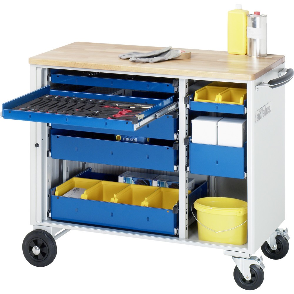 Produktabbildung: RAU Werkzeugwagen Serie adlatus, HxBxT 890 x 1.025 x 520 mm, 7 Schubladen 3 x 40, 3 x 105, 1 x 130 mm, Arbeitsplatte Buche