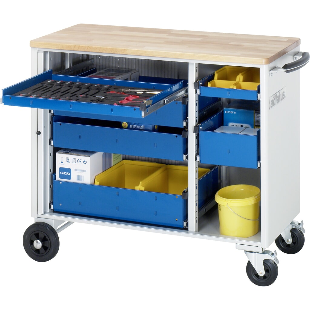 RAU Werkzeugwagen Serie adlatus, HxBxT 890 x 1.025 x 520 mm, 6 Schubladen 2 x 40, 2 x 105, 2 x 130 mm, Arbeitsplatte Buche Produktabbildung: RAU Werkzeugwagen Serie adlatus, HxBxT 890 x 1.025 x 520 mm, 6 Schubladen 2 x 40, 2 x 105, 2 x 130 mm, Arbeitsplatte Buche