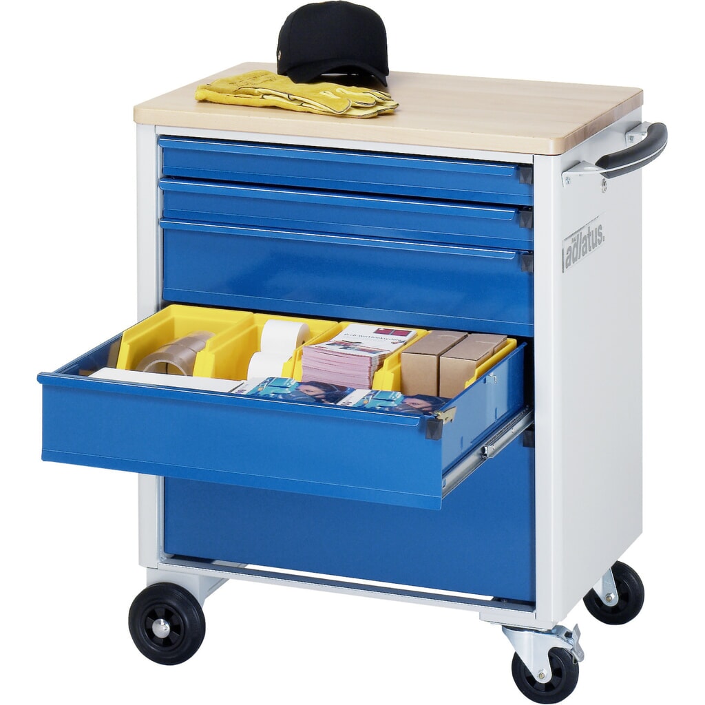 RAU Werkzeugwagen Serie adlatus 700, HxBxT 860 x 700 x 510 mm, 5 Schubladen 2 x 65, 2 x 130, 1 x 260 mm, Arbeitsplatte Buche Produktabbildung: RAU Werkzeugwagen Serie adlatus 700, HxBxT 860 x 700 x 510 mm, 5 Schubladen 2 x 65, 2 x 130, 1 x 260 mm, Arbeitsplatte Buche