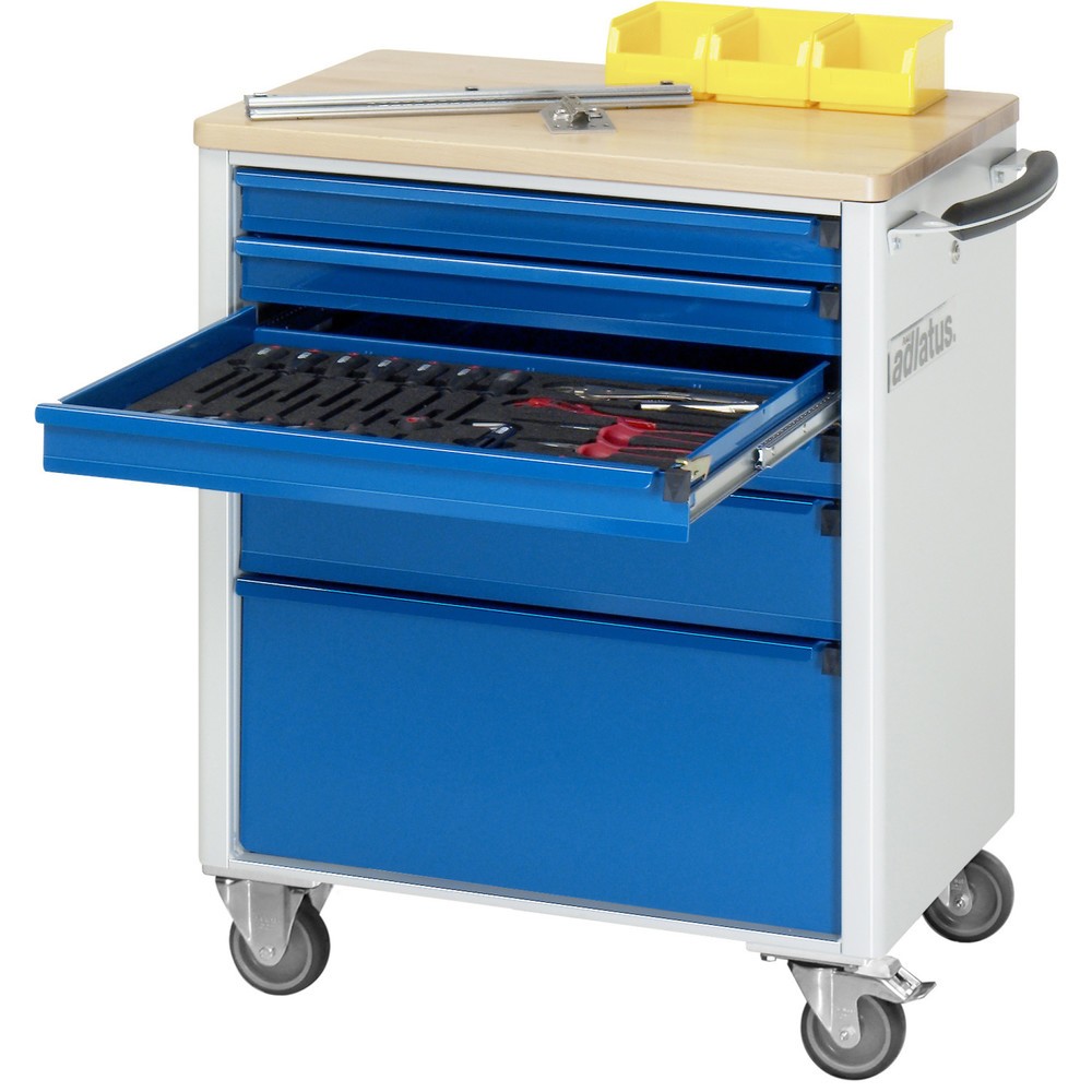 Produktabbildung Nr. 1: RAU Werkzeugwagen Serie adlatus 700, HxBxT 860 x 700 x 510 mm, 6 Schubladen 4 x 65, 1 x 130, 1 x 260 mm, Arbeitsplatte Buche