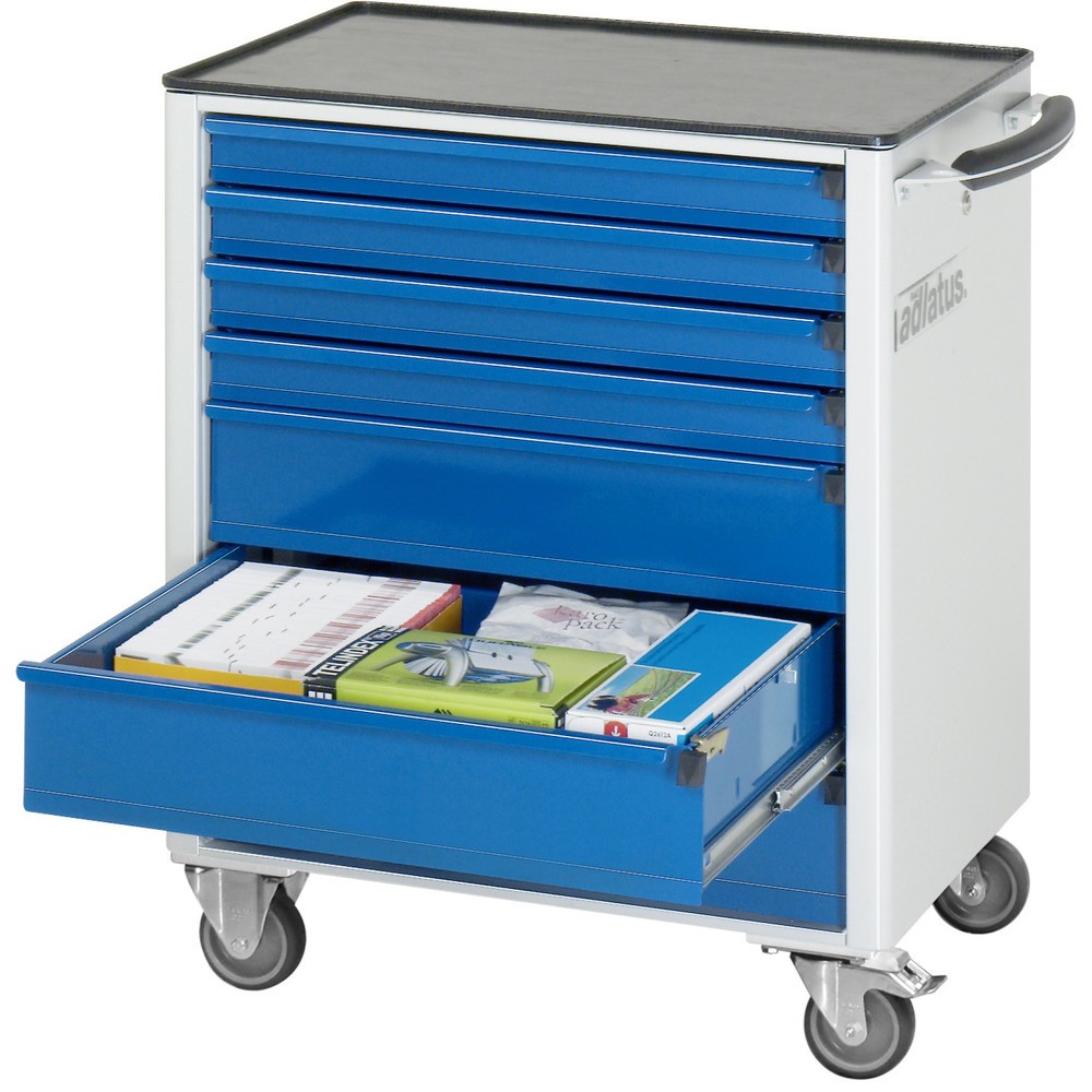 Produktabbildung: RAU Werkzeugwagen Serie adlatus 700, HxBxT 860 x 700 x 510 mm, 7 Schubladen 4 x 130, 3 x 260 mm, Arbeitsplatte Metall