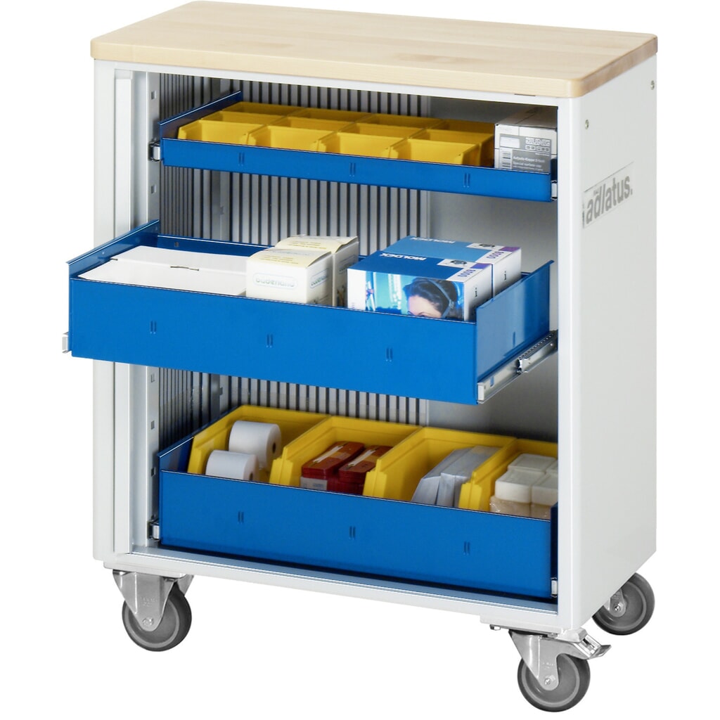 RAU Werkzeugwagen Serie adlatus 700, HxBxT 860 x 725 x 400 mm, 3 Schubladen ohne Einzelsicherung, 1 x 40, 2 x 105 mm, Arbeitsplatte Buche Produktabbildung: RAU Werkzeugwagen Serie adlatus 700, HxBxT 860 x 725 x 400 mm, 3 Schubladen ohne Einzelsicherung, 1 x 40, 2 x 105 mm, Arbeitsplatte Buche