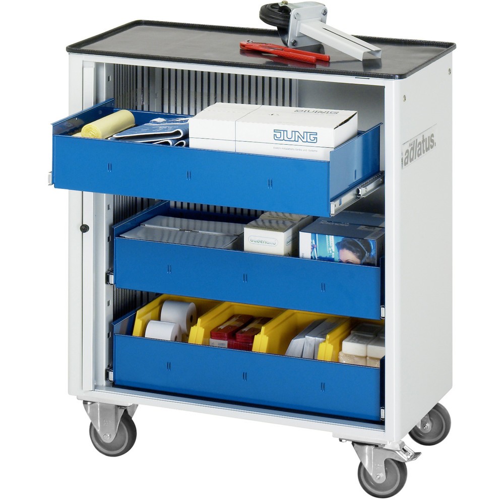 Produktabbildung: RAU Werkzeugwagen Serie adlatus 700, HxBxT 860 x 725 x 400 mm, 3 Schubladen ohne Einzelsicherung, 3 x 105 mm, Arbeitsplatte Metall