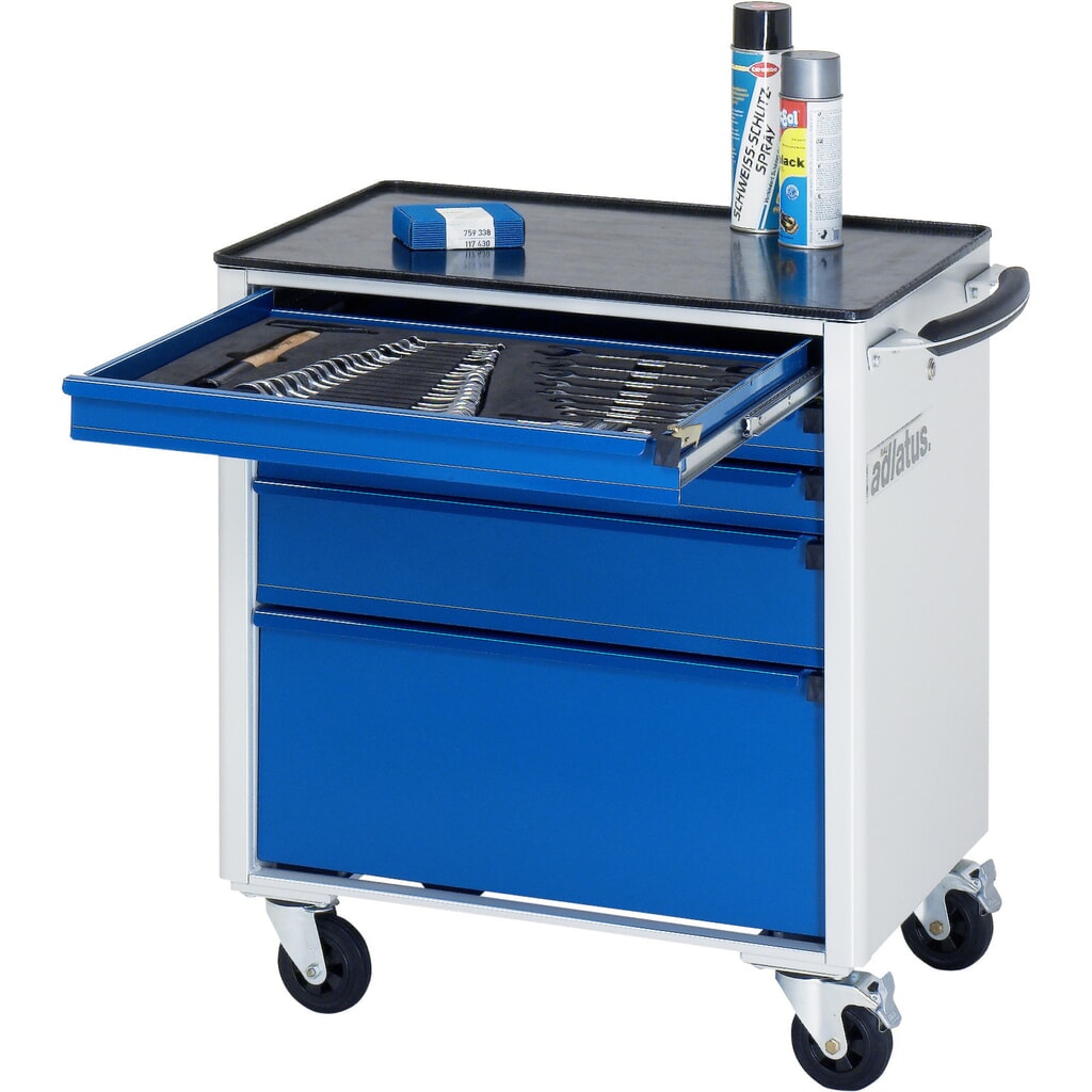 RAU Werkzeugwagen Serie adlatus 700, HxBxT 790 x 700 x 510 mm, 5 Schubladen 3 x 65, 1 x 130, 1 x 260 mm, Arbeitsplatte Metall Produktabbildung: RAU Werkzeugwagen Serie adlatus 700, HxBxT 790 x 700 x 510 mm, 5 Schubladen 3 x 65, 1 x 130, 1 x 260 mm, Arbeitsplatte Metall
