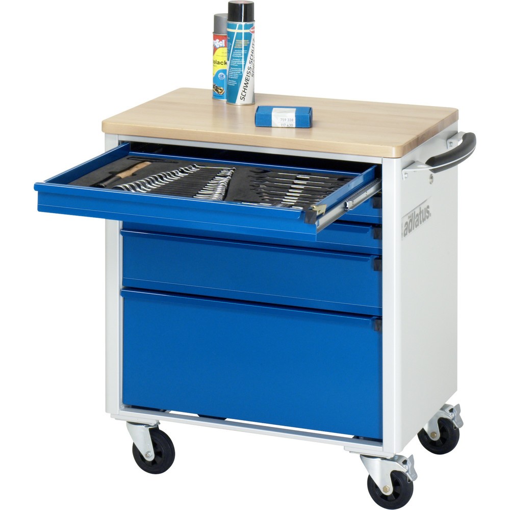 Produktabbildung Nr. 1: RAU Werkzeugwagen Serie adlatus 700, HxBxT 790 x 700 x 510 mm, 5 Schubladen 3 x 65, 1 x 130, 1 x 260 mm, Arbeitsplatte Buche