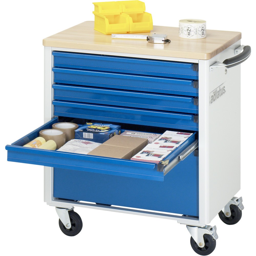 Produktabbildung Nr. 1: RAU Werkzeugwagen Serie adlatus 700, HxBxT 790 x 700 x 510 mm, 6 Schubladen 5 x 65, 1 x 260 mm, Arbeitsplatte Buche