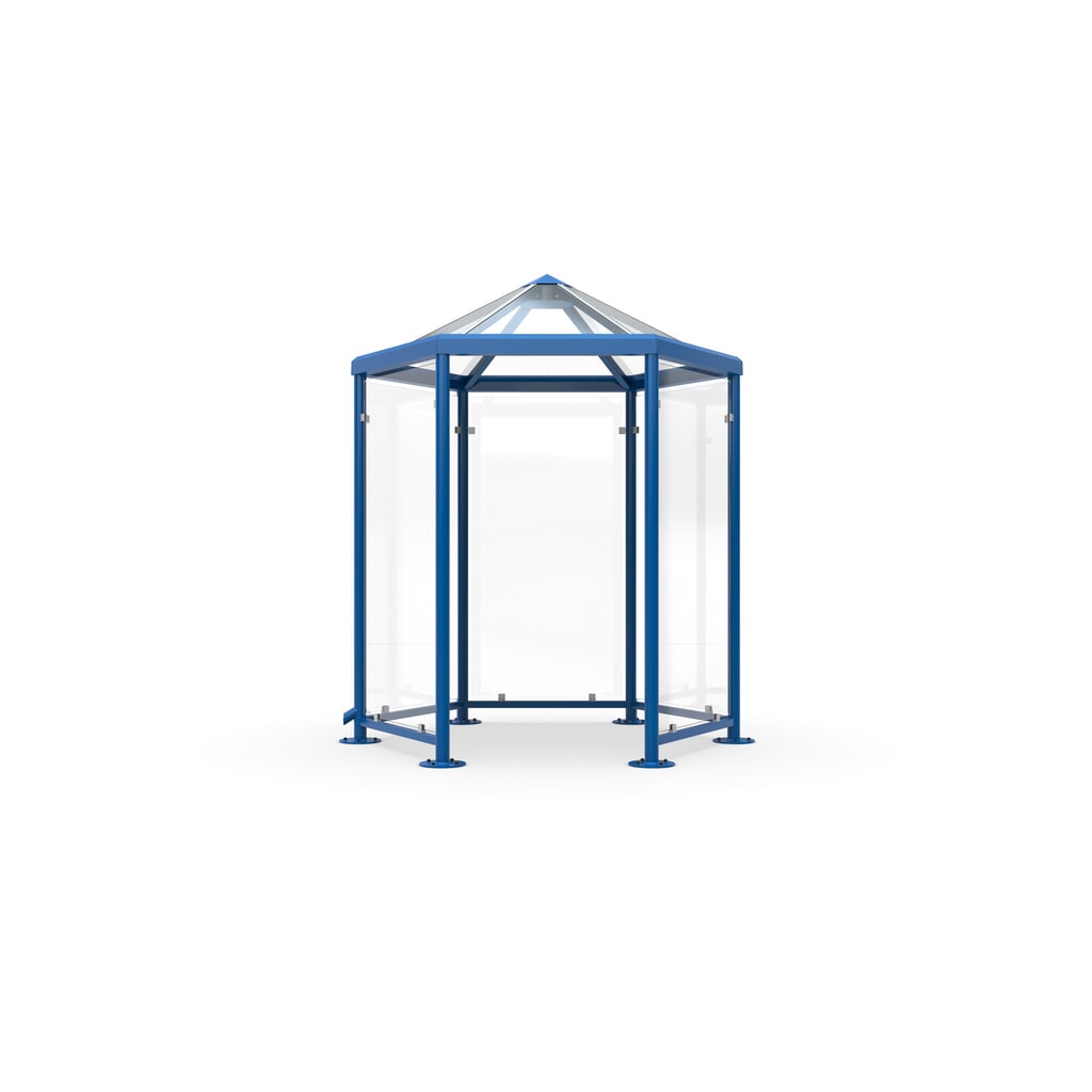 Produktabbildung: Raucherpavillon mit Spitzdach, ohne Seitenwände, 6-eckig, enzianblau