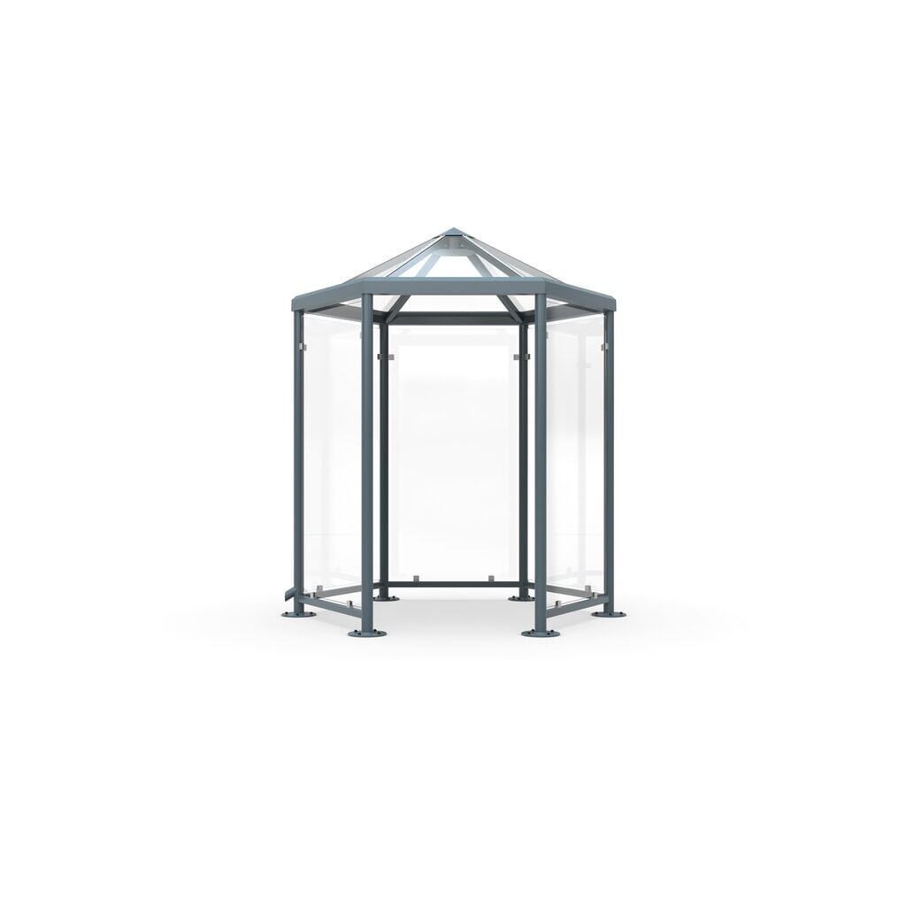 Produktabbildung: Raucherpavillon mit Spitzdach, ohne Seitenwände, 6-eckig, eisengrau