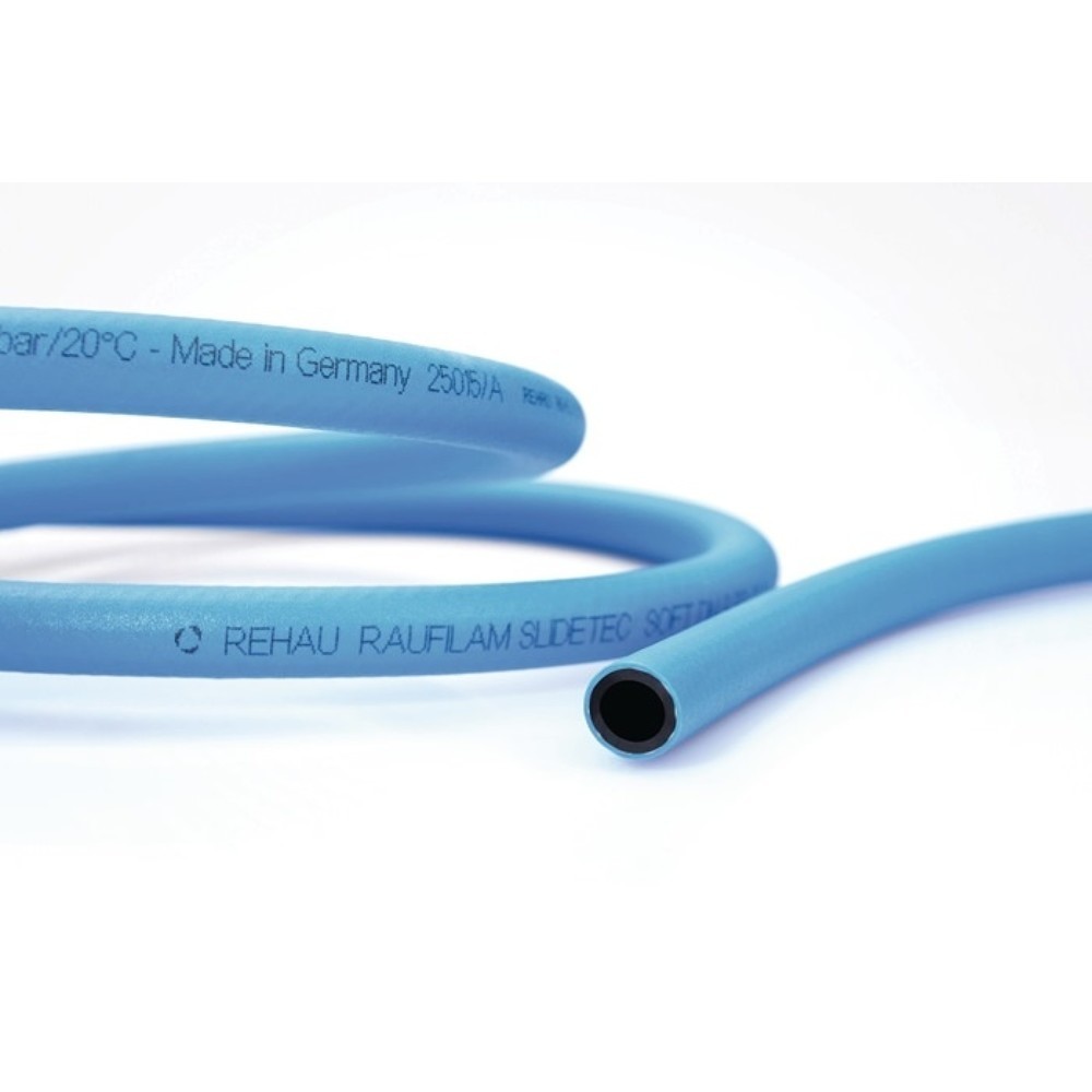 Produktabbildung: REHAU PVC Industrieschlauch Raufilam Slidetec soft, Länge 50 m blau, Innen-Ø 9 mm Außen-Ø 14,6 mm, Rolle