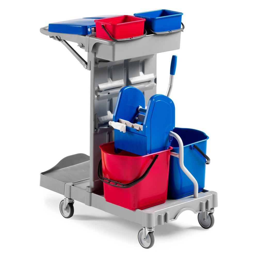 Produktabbildung: Reinigungswagen Poly II, 2x 15 Liter mit Mopp-Presse + 2x 4 Liter