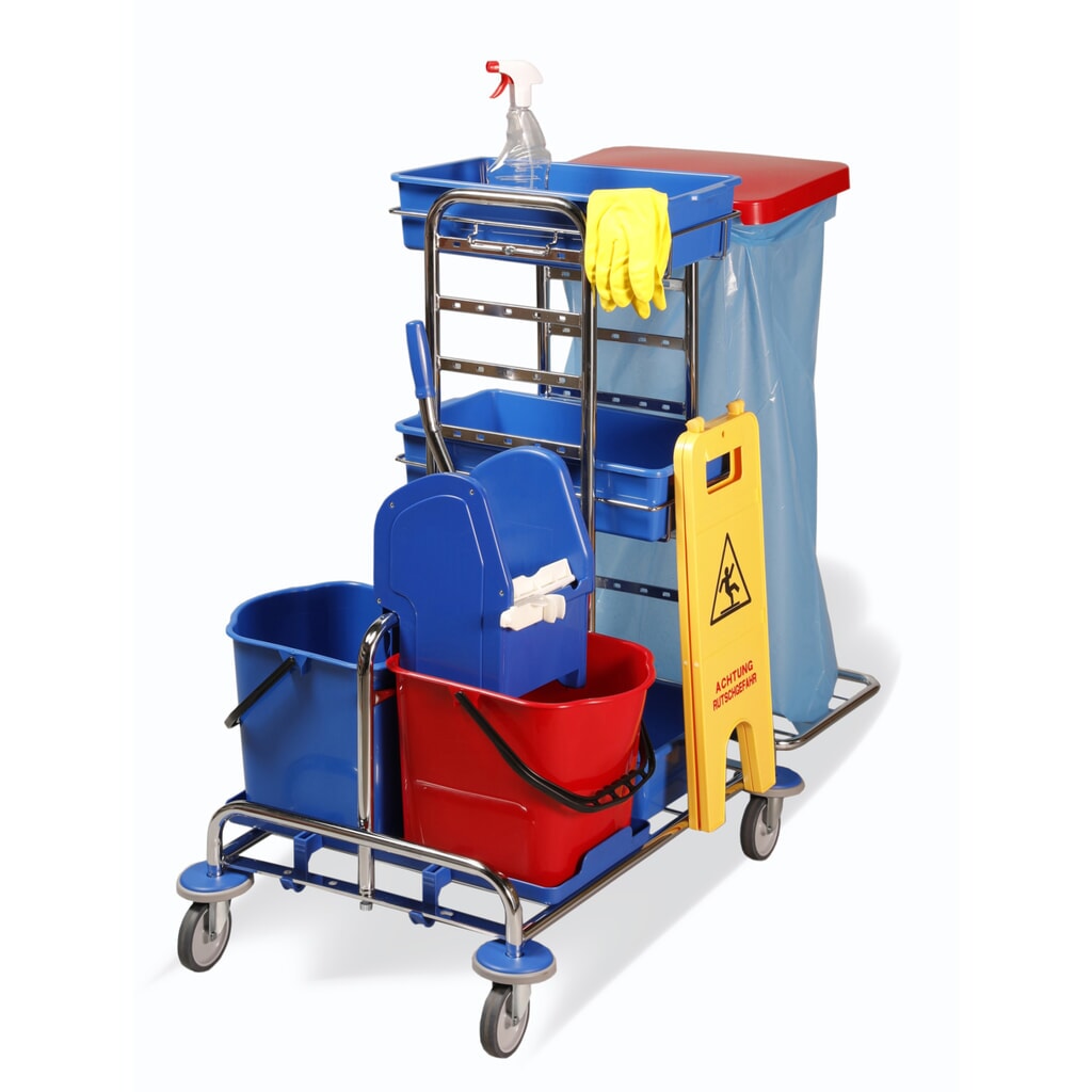 Reinigungswagen Universal I, verchromt, 2x 15 Liter, Mopp-Presse Produktabbildung: Reinigungswagen Universal I, verchromt, 2x 15 Liter, Mopp-Presse
