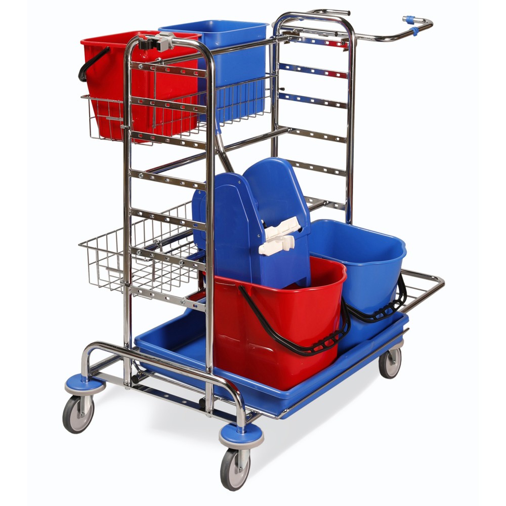 Produktabbildung: Reinigungswagen Universal II, verchromt, 2x 15 Liter mit Mopp-Presse + 2x 12 Liter