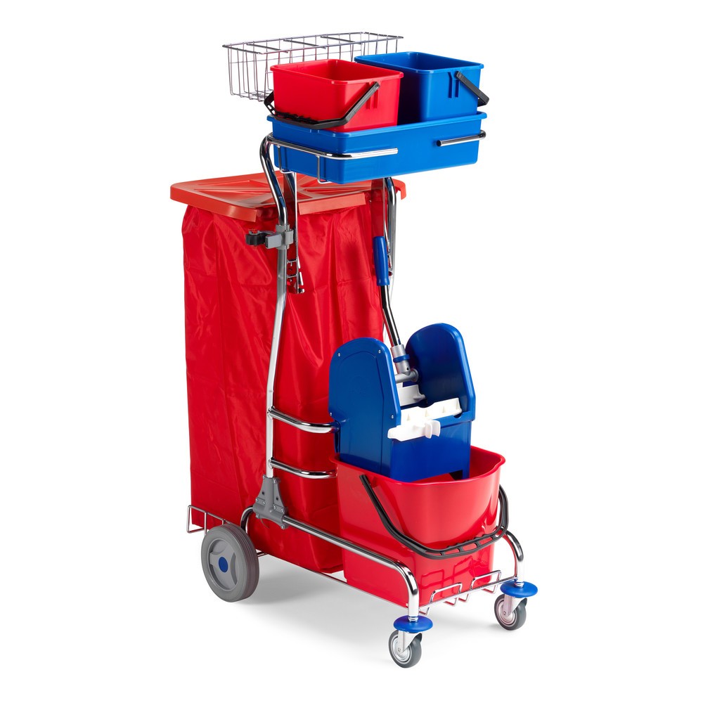 Produktabbildung: Reinigungswagen Universal III, verchromt, 1x 15 Liter mit Mopp-Presse + 2x 6 Liter