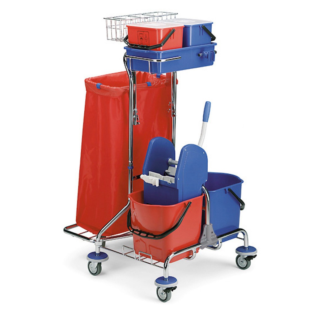 Produktabbildung: Reinigungswagen Universal IV, verchromt, 2x 15 Liter mit Mopp-Presse + 2x 6 Liter