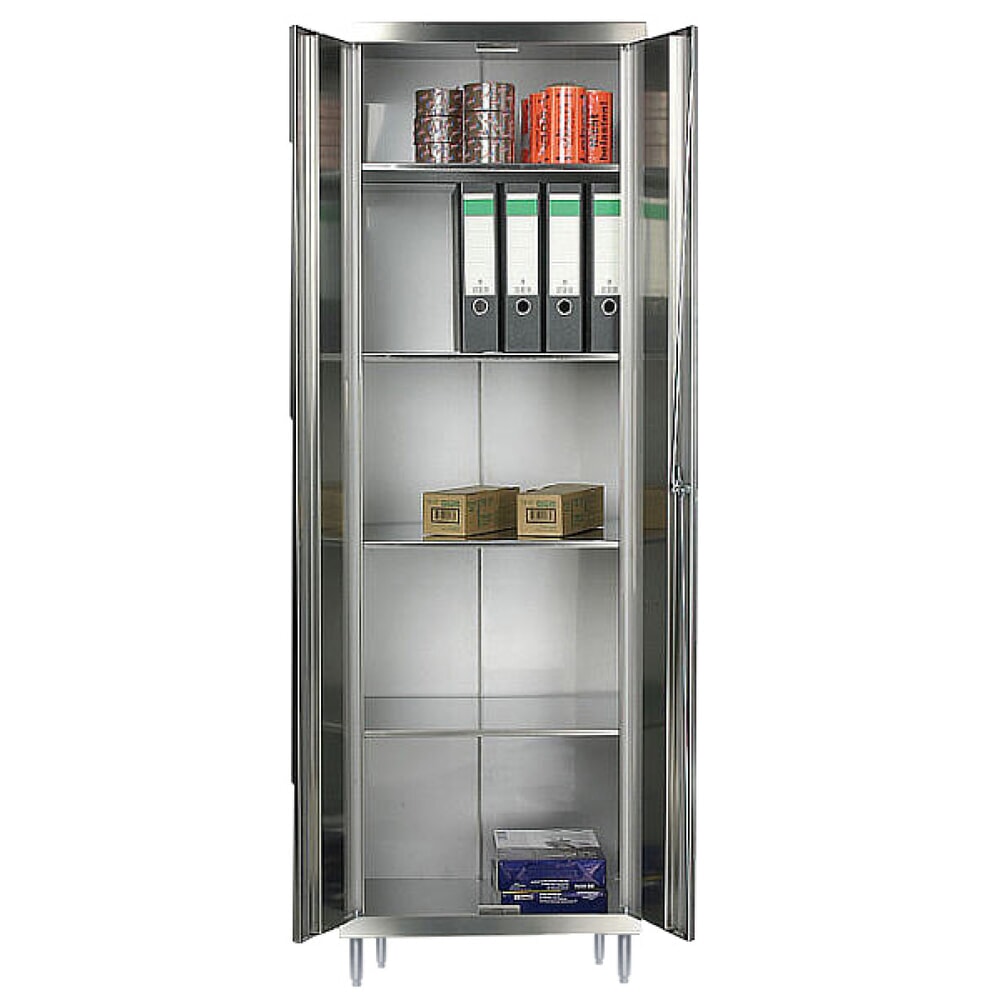 Produktabbildung: Reinsch Akten- & Lagerschrank aus Edelstahl, 2-flügelig, 4 feste Böden, HxBxT 1.850 x 600 x 500 mm, höhenverstellbare Füße