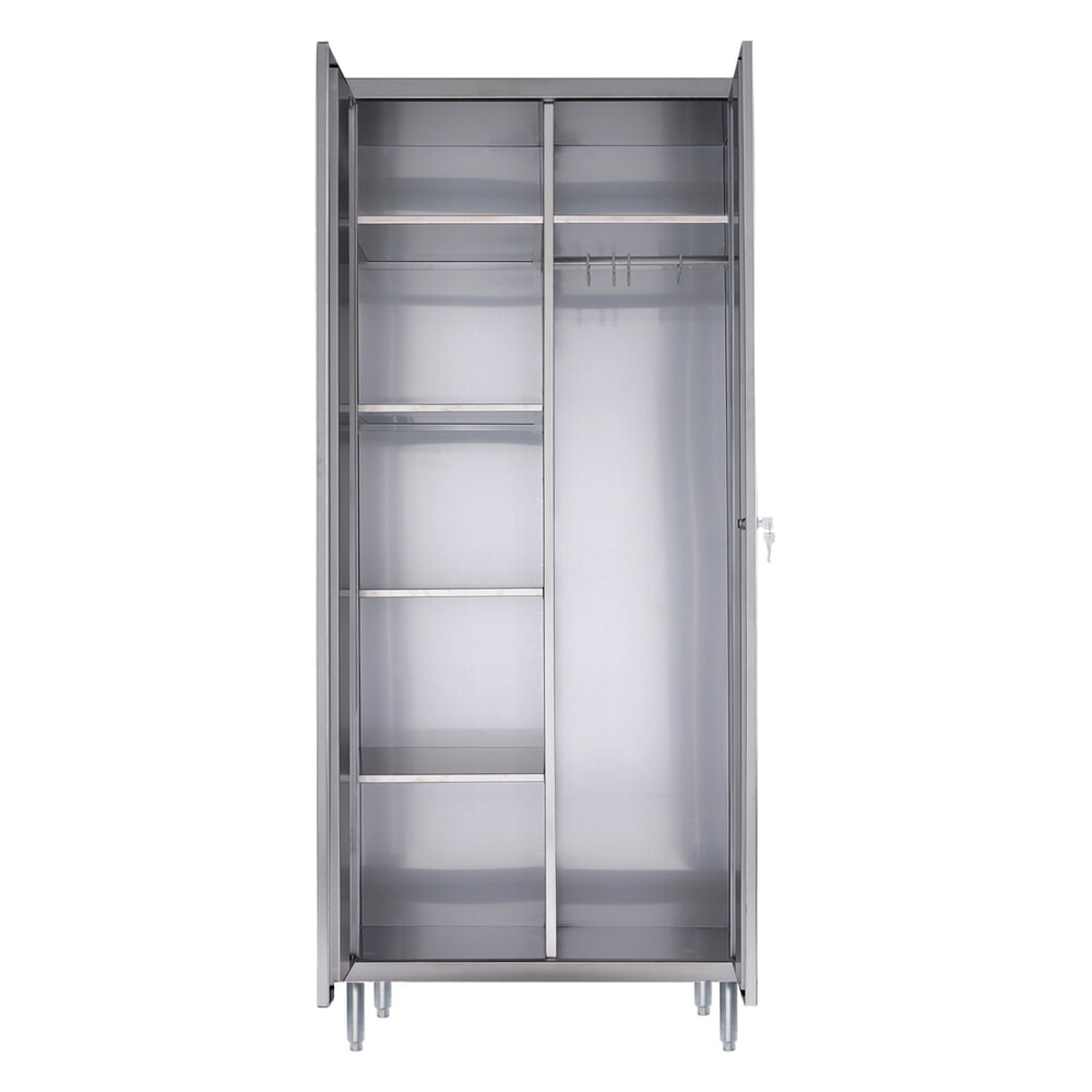 Produktabbildung Nr. 2: Reinsch Kleiderschrank aus Edelstahl, 2-flügelig, 1 Kleiderstange, 5 Böden, HxBxT 1.850 x 800 x 500 mm, Füße