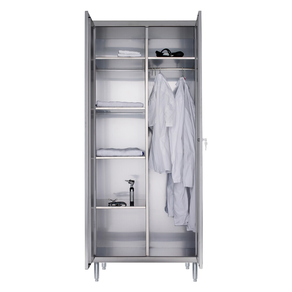 Produktabbildung Nr. 3: Reinsch Kleiderschrank aus Edelstahl, 2-flügelig, 1 Kleiderstange, 5 Böden, HxBxT 1.850 x 800 x 500 mm, Füße