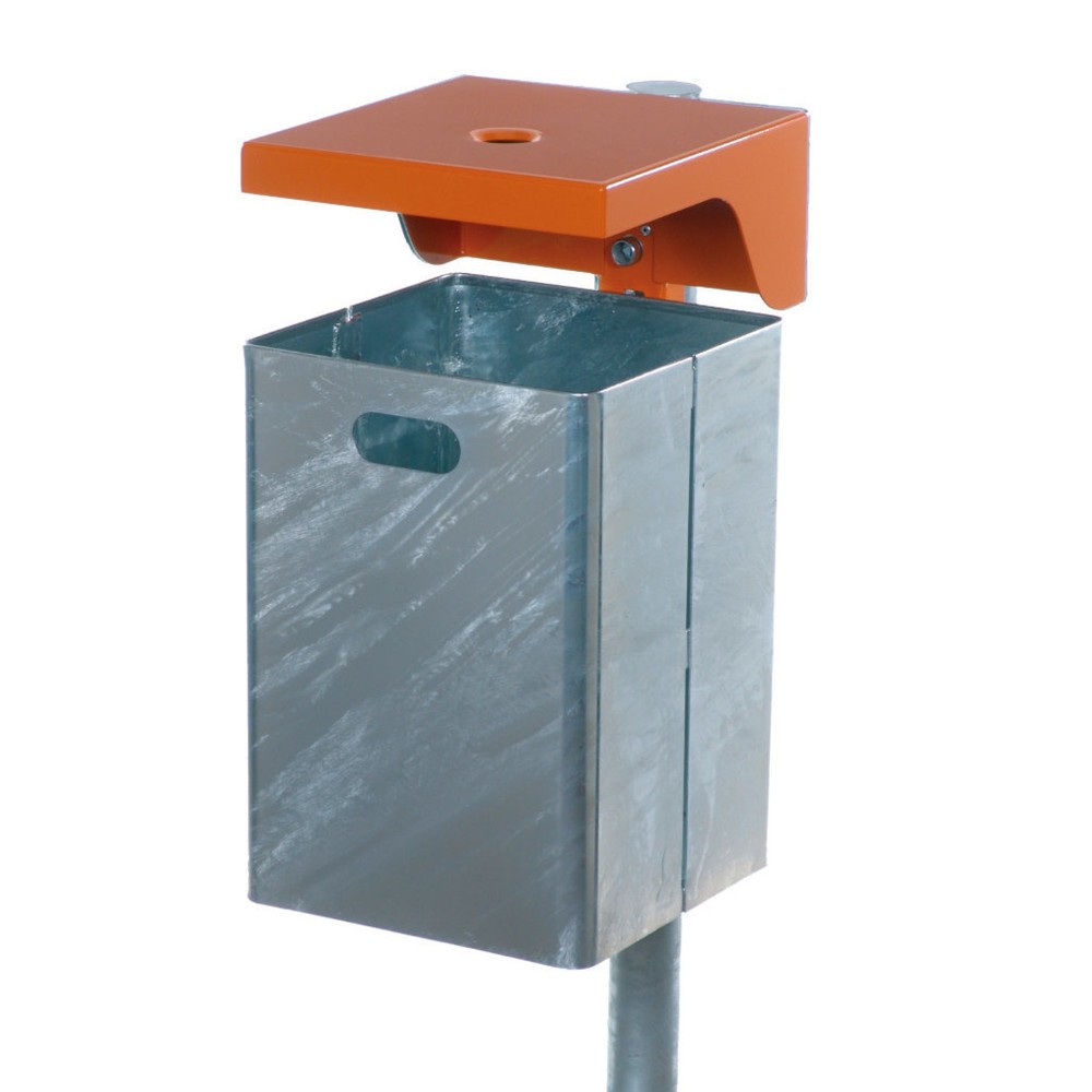 Produktabbildung Nr. 1: RENNER Abfallbehälter mit Schutzdach und Ascher, Stahlblech, 40 Liter, Höhe 580 mm, Wand- oder Pfostenmontage