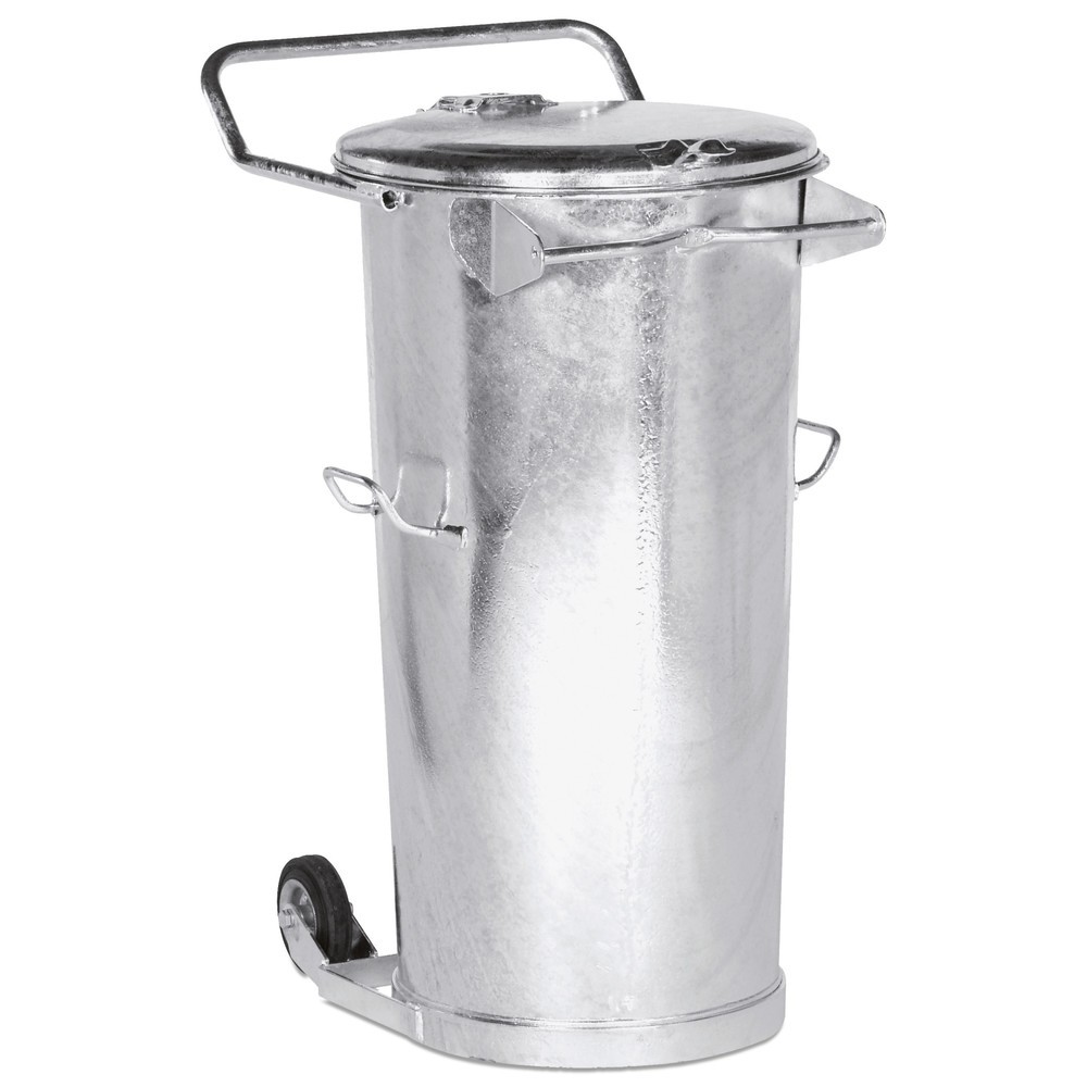 Produktabbildung: RENNER Mülltonne aus feuerverzinktem Stahlblech, 110 Liter, gem. DIN 6628/6629, mit Rollen