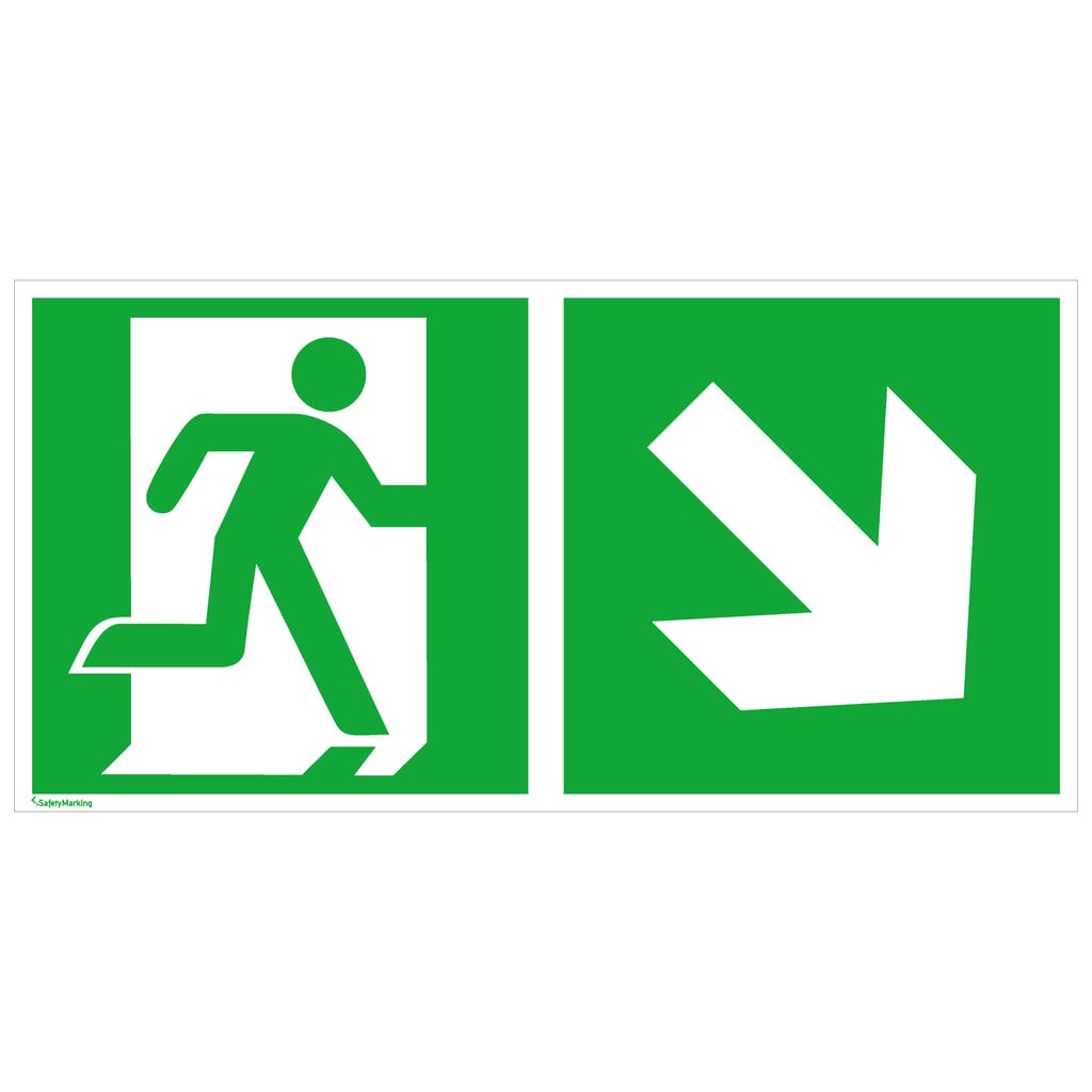 Rettungszeichen – Notausgang rechts, Pfeil rechts abwärts