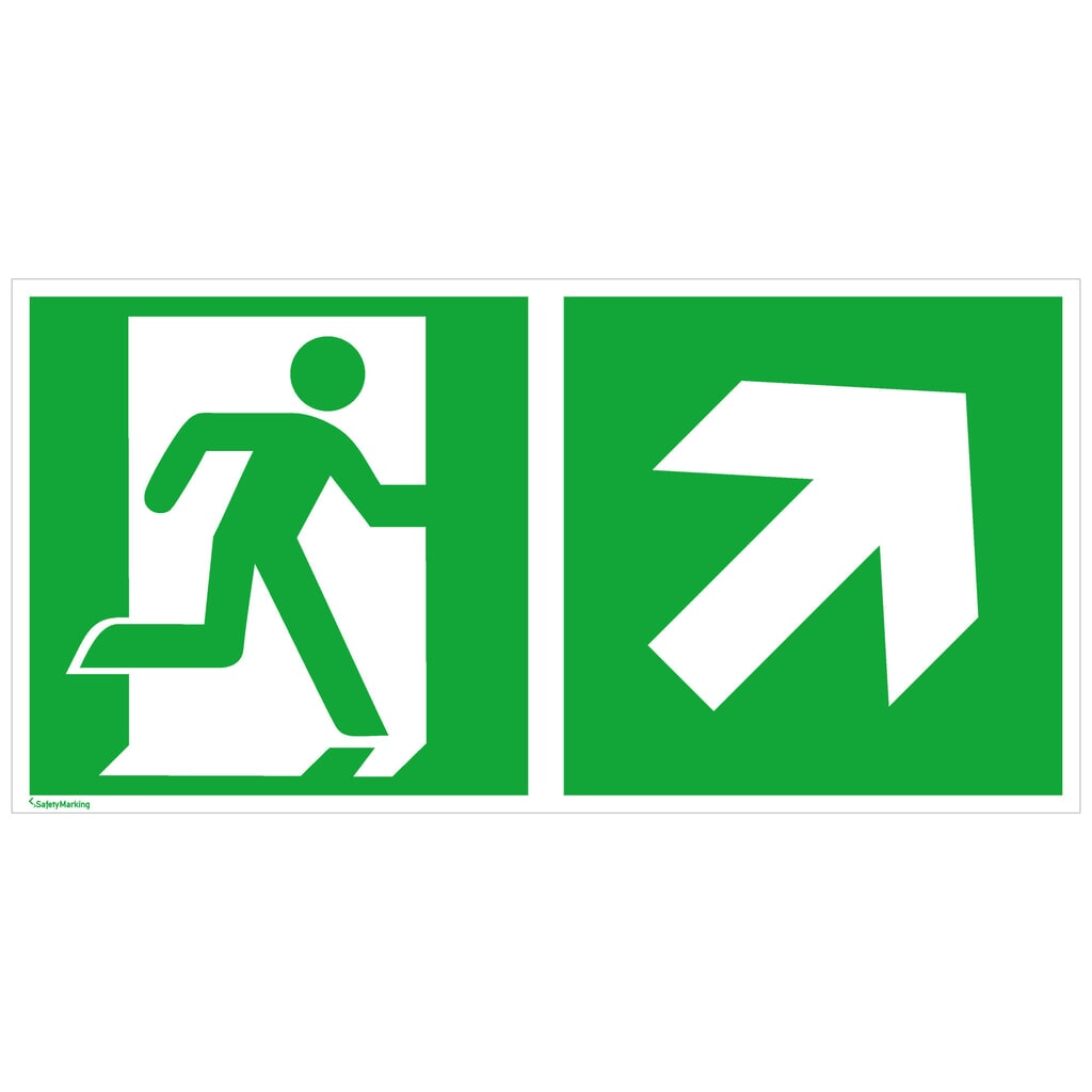 Rettungszeichen – Notausgang rechts, Pfeil rechts aufwärts