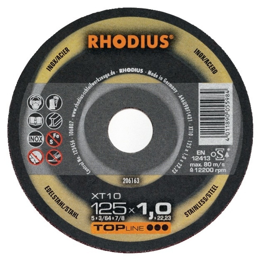 Produktabbildung: RHODIUS Trennscheibe XT10 D115x1mm ger.INOX Bohr.22,23mm