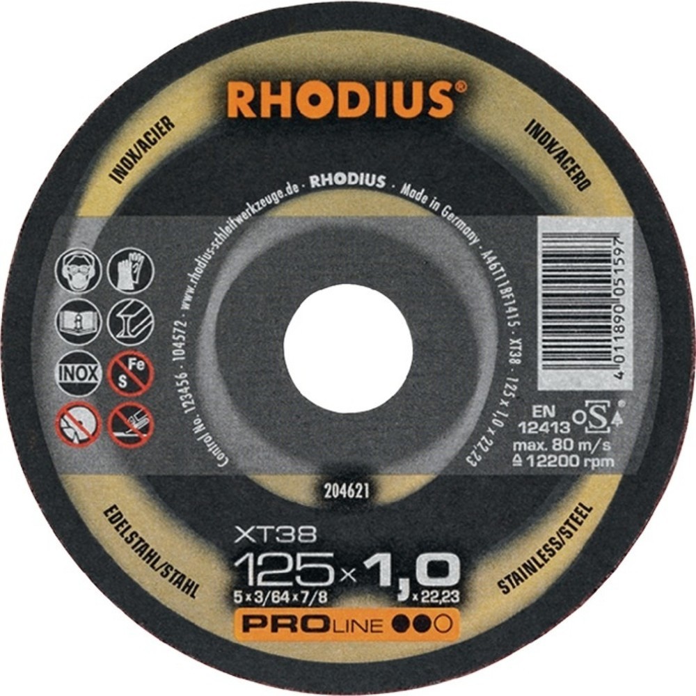 Produktabbildung: RHODIUS Trennscheibe XT38 D115x1mm ger.INOX Bohr.22,23mm