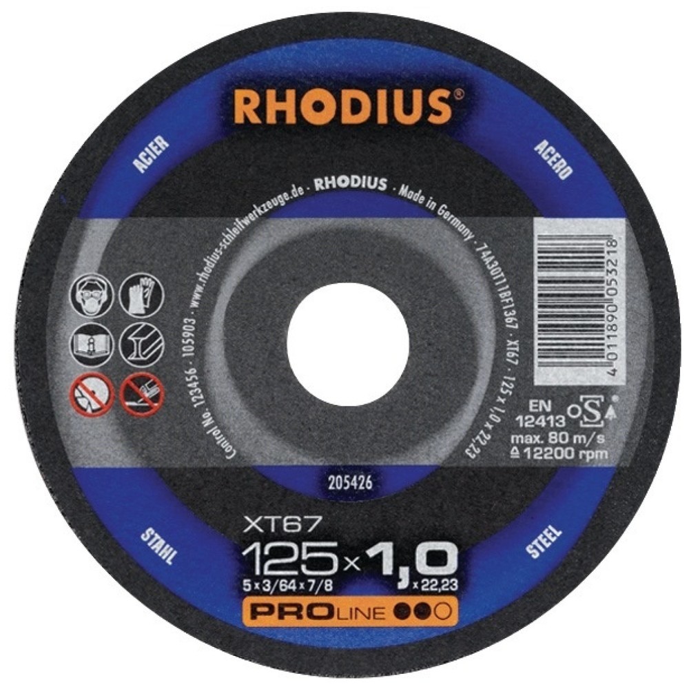 Produktabbildung: RHODIUS Trennscheibe XT67 D125x1mm ger.STA Bohr.22,23mm