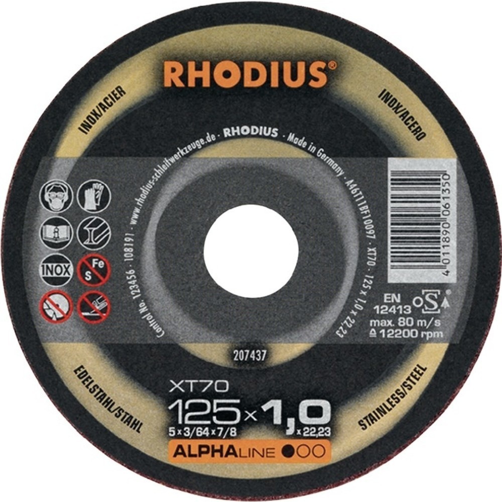 Produktabbildung: RHODIUS Trennscheibe XT70 D115x1mm ger.INOX Bohr.22,23mm