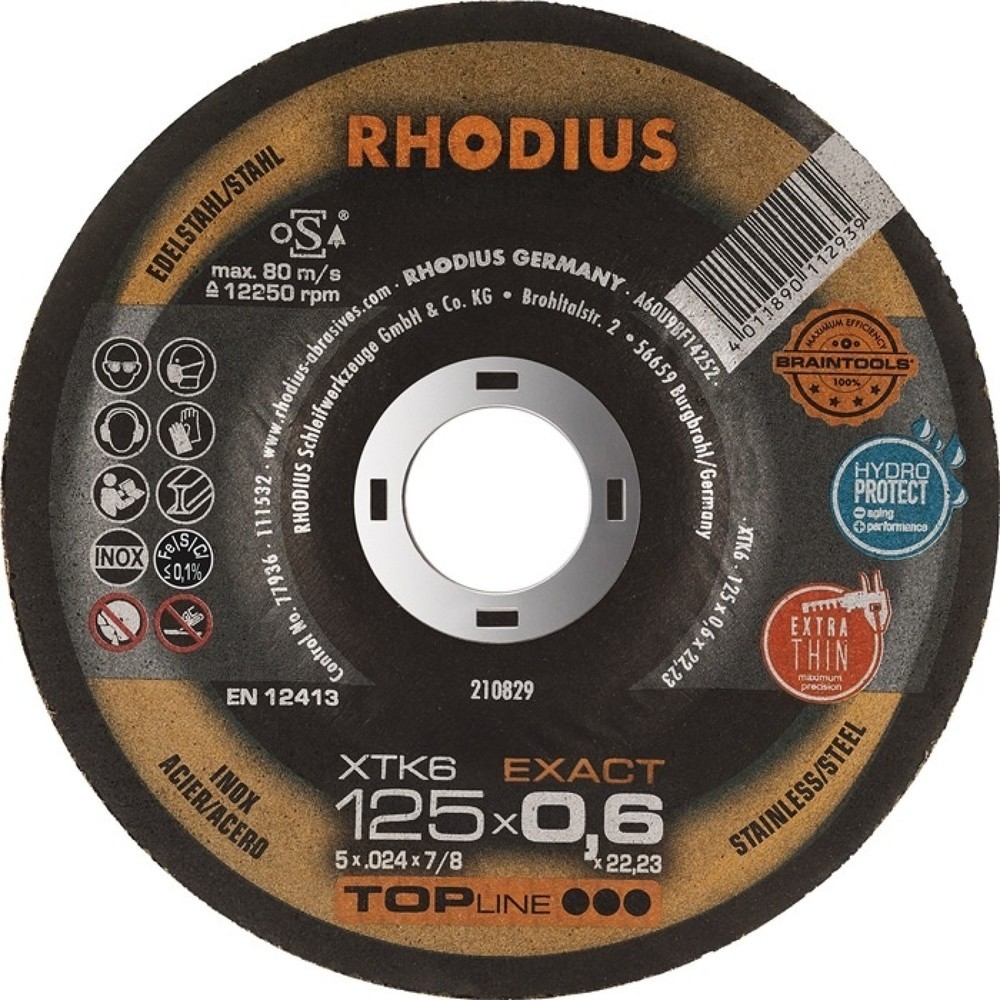 Produktabbildung: RHODIUS Trennscheibe XTK6 EXACT D125x0,6mm ger.INOX Bohr.22,23mm