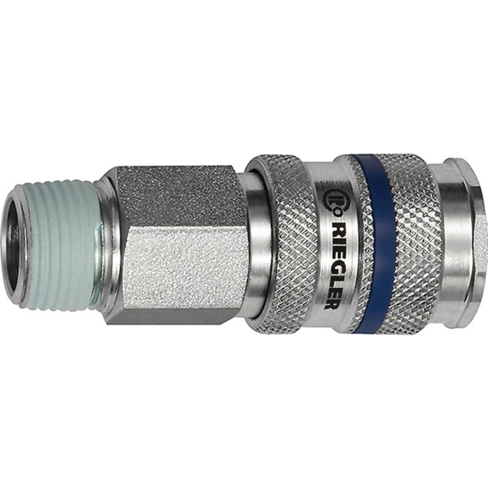 Produktabbildung: RIEGLER Schnellverschlusskupplung, Gewinde R 3/8 16,66 mm, DN 7,8 Außengewinde Stahl