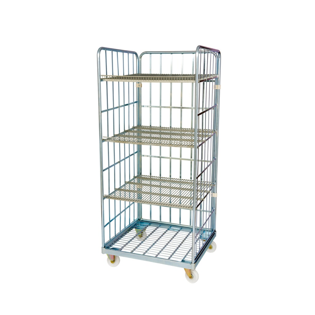 Rollbehälter, 3-seitig, 3 Zwischenböden, Stahl-Rollplatte, HxBxT 1.750 x 815 x 724 mm Produktabbildung: Rollbehälter, 3-seitig, 3 Zwischenböden, Stahl-Rollplatte, HxBxT 1.750 x 815 x 724 mm