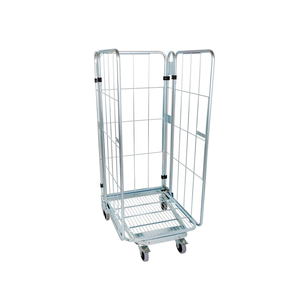 Produktabbildung: Rollbehälter, 3-seitig, mit Stahlboden, nestbar, Höhe 1.660 mm, ohne Zwischenboden