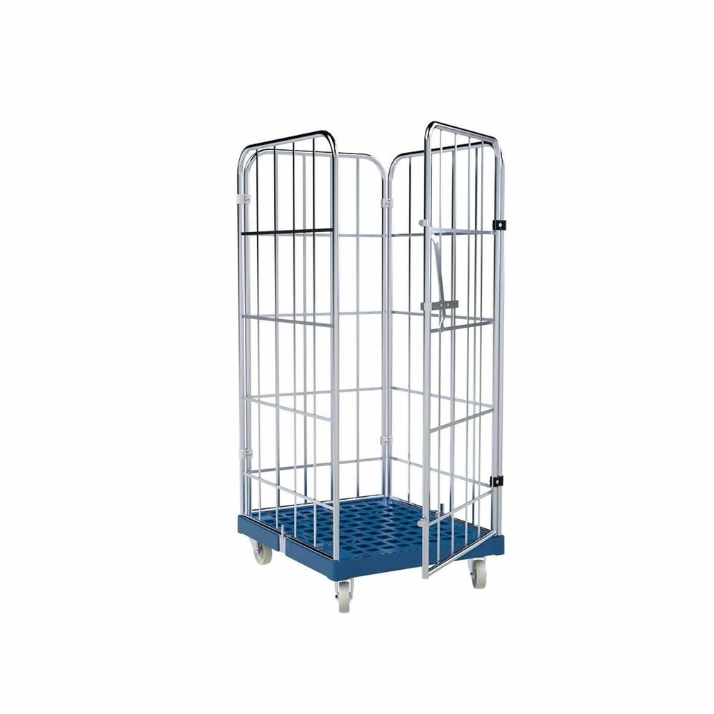 Produktabbildung: Rollbehälter, 4-seitig, einteilige Vorderwand, Kunststoff-Rollplatte, HxBxT 1.650 x 724 x 815 mm, enzianblau