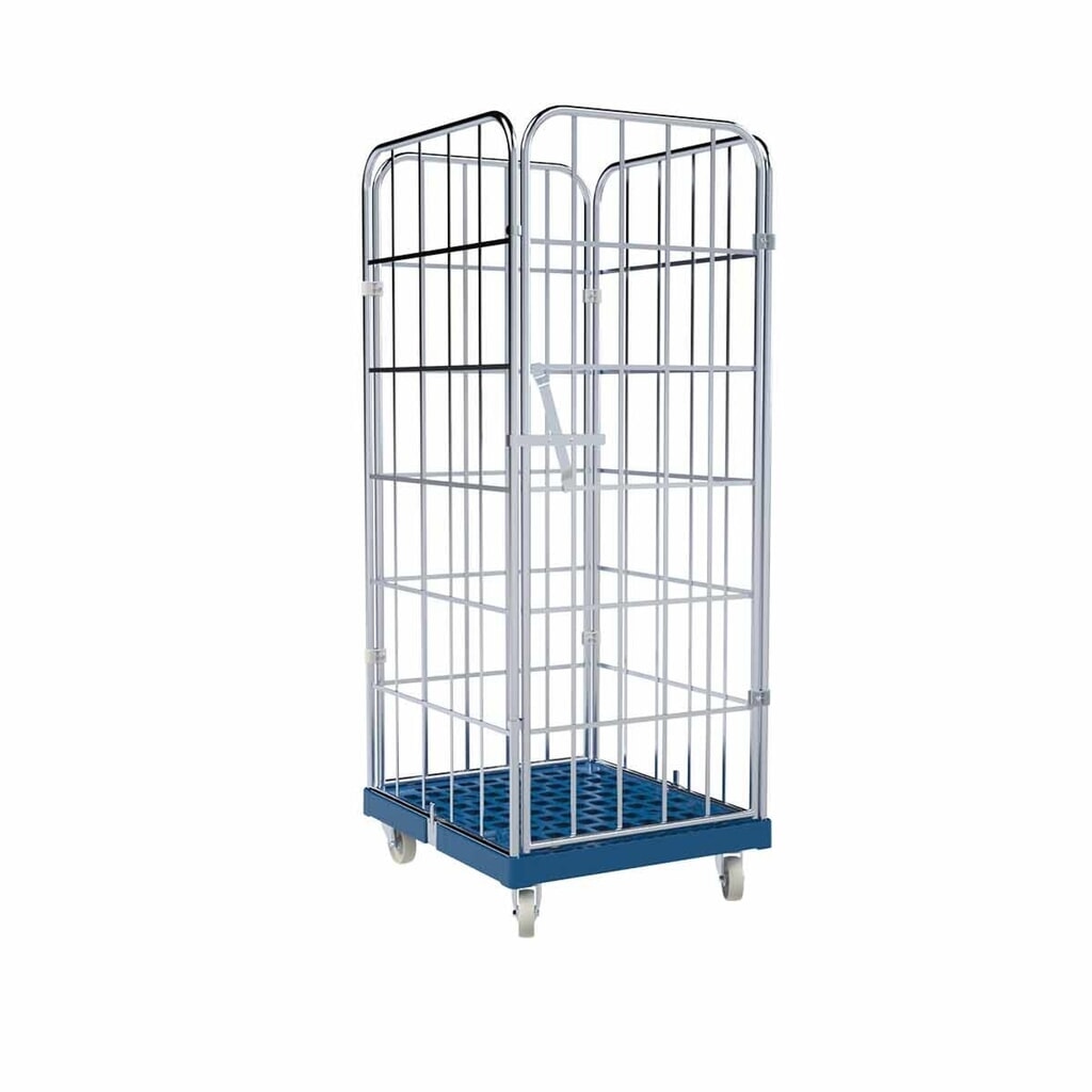 Rollbehälter, 4-seitig, einteilige Vorderwand, Kunststoff-Rollplatte, HxBxT 1.850 x 724 x 815 mm, enzianblau Produktabbildung: Rollbehälter, 4-seitig, einteilige Vorderwand, Kunststoff-Rollplatte, HxBxT 1.850 x 724 x 815 mm, enzianblau