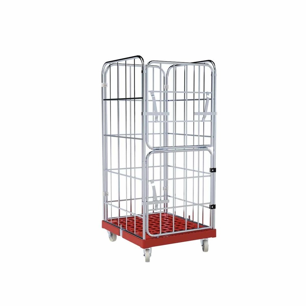 Produktabbildung: Rollbehälter, 4-seitig, halb abklappbare Vorderwand, Kunststoff-Rollplatte, HxBxT 1.650 x 724 x 815 mm, feuerrot