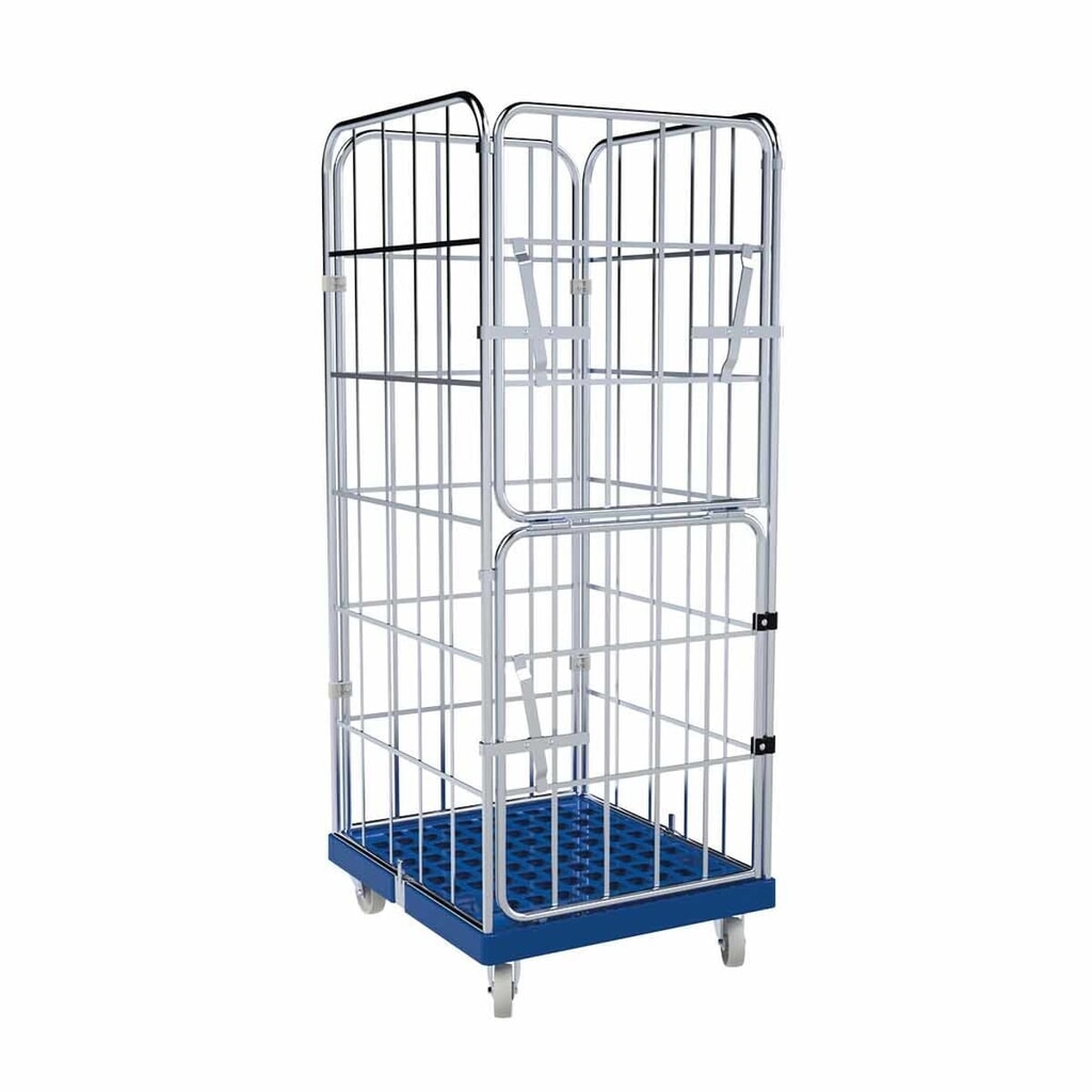 Rollbehälter, 4-seitig, halb abklappbare Vorderwand, Kunststoff-Rollplatte, HxBxT 1.850 x 724 x 815 mm, enzianblau Produktabbildung: Rollbehälter, 4-seitig, halb abklappbare Vorderwand, Kunststoff-Rollplatte, HxBxT 1.850 x 724 x 815 mm, enzianblau