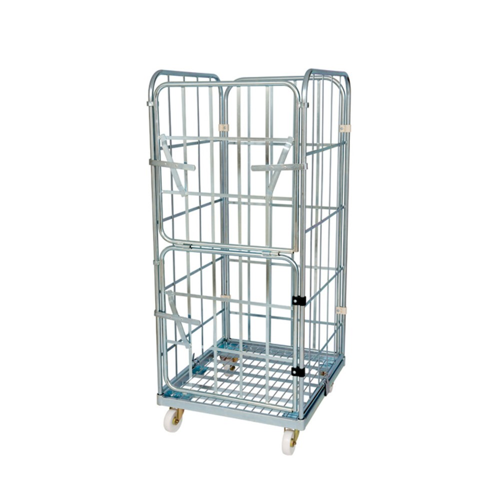Produktabbildung: Rollbehälter, 4-seitig, halb abklappbare Vorderwand, Stahl-Rollplatte, HxBxT 1.650 x 710 x 800 mm