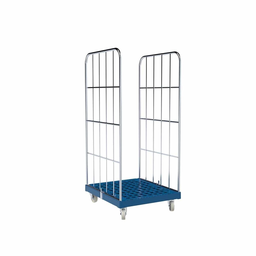 Produktabbildung: Rollbehälter Classic, 2-seitig, grobmaschig, blau verzinkt, Kunststoff-Rollplatte, HxBxT 1.650 x 724 x 815 mm, enzianblau