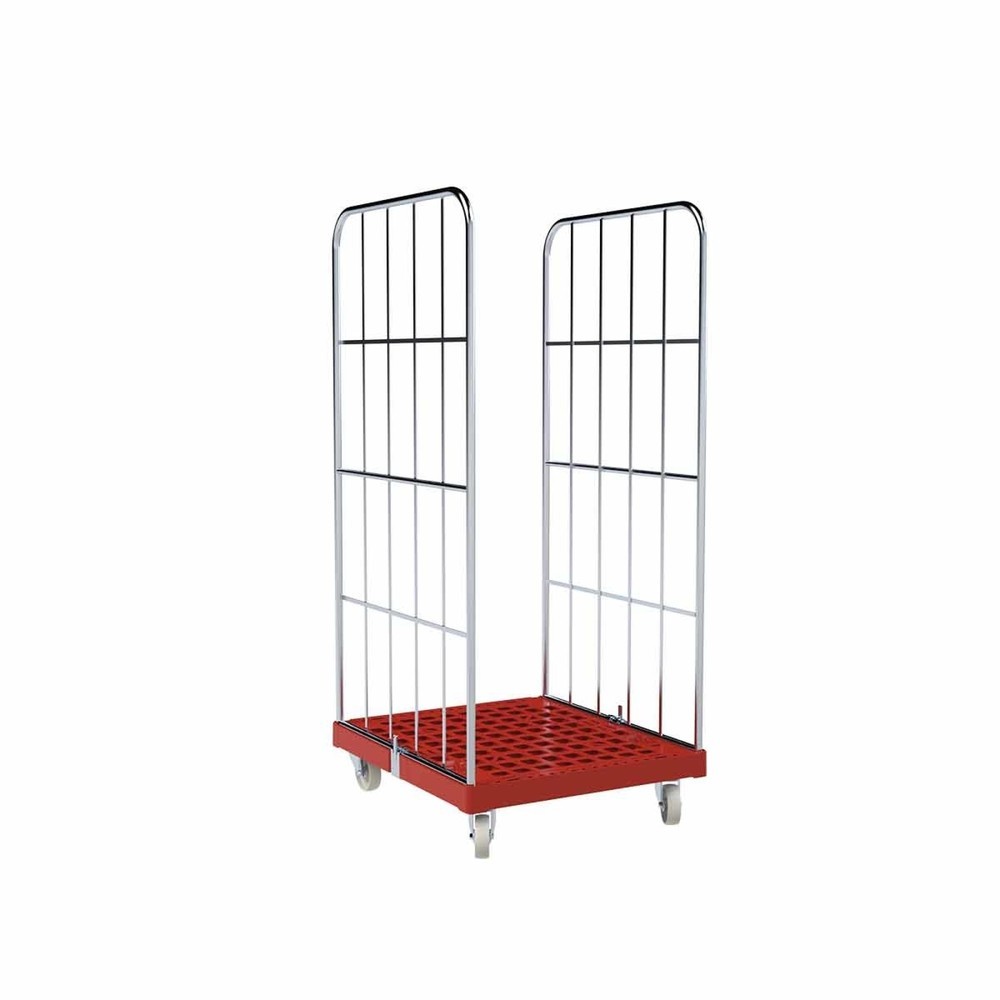 Produktabbildung Nr. 1: Rollbehälter Classic, 2-seitig, grobmaschig, blau verzinkt, Kunststoff-Rollplatte, HxBxT 1.650 x 724 x 815 mm, feuerrot