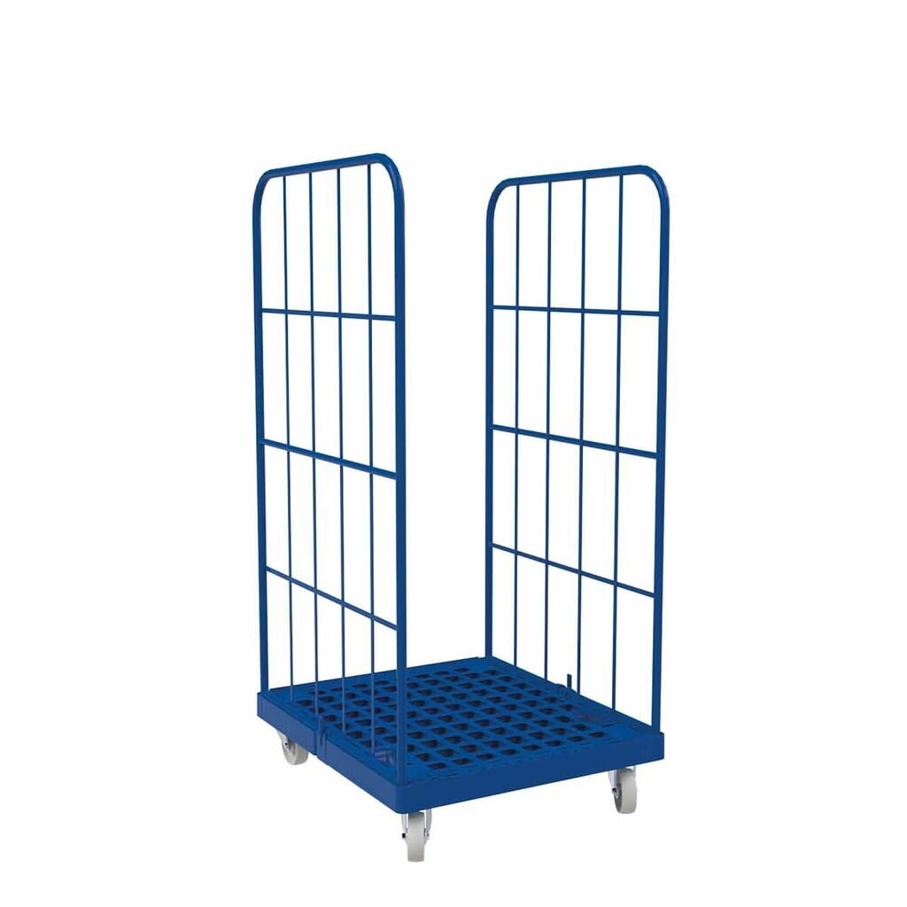 Rollbehälter Classic, 2-seitig, grobmaschig, pulverbeschichtet, Kunststoff-Rollplatte, HxBxT 1.550 x 724 x 815 mm, enzianblau Produktabbildung: Rollbehälter Classic, 2-seitig, grobmaschig, pulverbeschichtet, Kunststoff-Rollplatte, HxBxT 1.550 x 724 x 815 mm, enzianblau