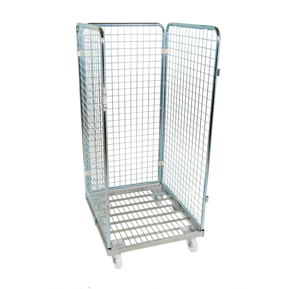 Produktabbildung: Rollbehälter Classic, 3-seitig, feinmaschig, blau verzinkt, Metall-Rollplatte, HxBxT 1.550 x 710 x 800 mm